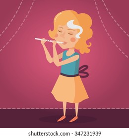 Musician. Flute. Vector isolated illustration. Cartoon character.