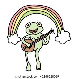 The musician frog is singing and playing the banjo of illustration