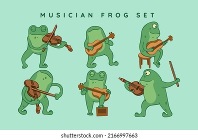 Musician frog vector set eps