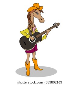 Musician funny horse plays guitar. Cartoon character vector illustration