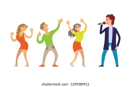 Musician Giving Performance People Dancing On Stock Vector (Royalty ...