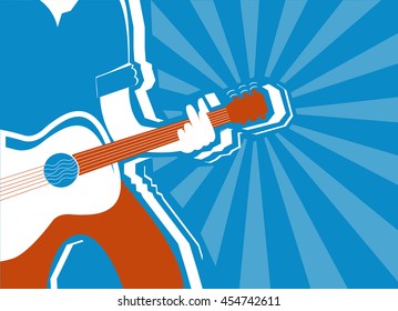 musician and guitar background.Vector poster illustration