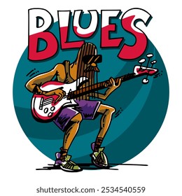 Musician with guitar, blues band, vector graphics eps drawing