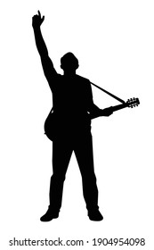 Musician with guitar in concert silhouette vector on white background