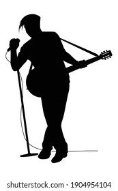 Musician with guitar in concert silhouette vector on white background