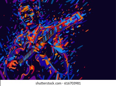Musician with a guitar  guitarist guitar player abstract vector illustration with large strokes of paint 