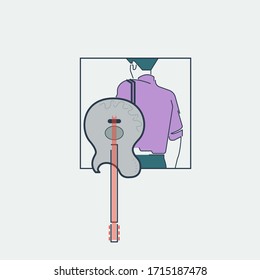 Musician With a Guitar. Guitar Hanging on a Man’s Shoulder
