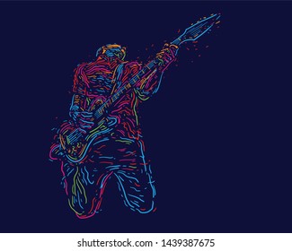 Músico con guitarra. Ilustración vectorial abstracta de guitarrista de rock con grandes pinturas