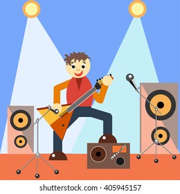 Musician with guitar on stage flat