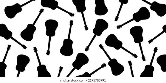 Musician, guitar player or guitaris banner. Cartoon bass, acoustic, rock electric, guitars headstock. Music silhouette symbol. Vector guitar amplifier icon or logo.