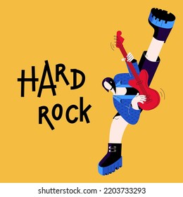 A Musician With A Guitar. Punk In Shorts. Lettering Hard Rock. Anarchy And Rock And Roll