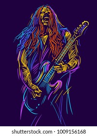 Musician with a guitar. Rock guitarist guitar player abstract vector illustration with large strokes of paint 