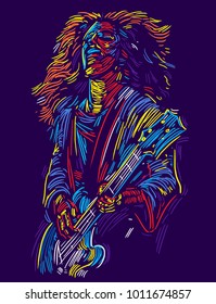 Musician with a guitar. Rock guitarist guitar player abstract vector illustration with large strokes of paint 