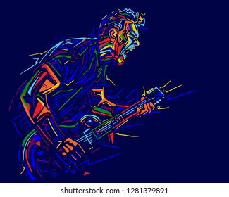 Musician with a guitar. Rock guitarist guitar player abstract vector illustration with large strokes of paint 