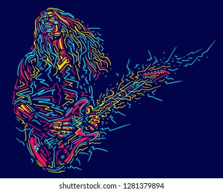 Musician with a guitar. Rock guitarist guitar player abstract vector illustration with large strokes of paint 