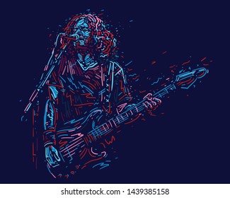 Musician with a guitar. Rock guitarist guitar player abstract vector illustration with large strokes of paint 