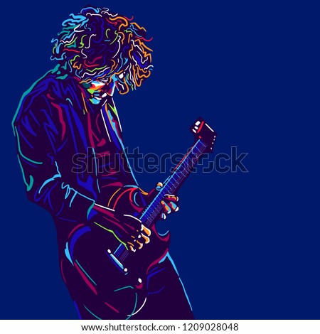 Musician with a guitar. Rock guitarist guitar player abstract vector illustration with large strokes of paint 