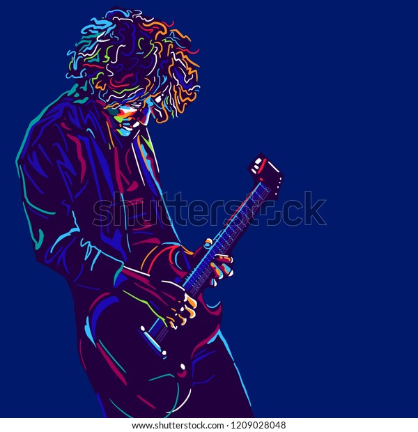 Musician with a
guitar. Rock guitarist guitar player abstract vector illustration
with large strokes of paint
