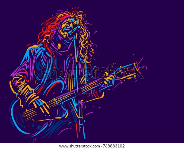 Musician with a\
guitar. Rock guitarist guitar player abstract vector illustration\
with large strokes of paint\
