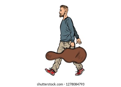 musician guitarist, comes with a coffer. Pop art retro vector illustration kitsch vintage