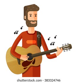 musician or guitarist plays the melody. vector illustration