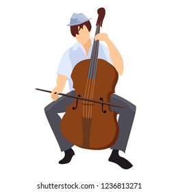 musician. the guy is playing the cello. jazz music. plucked tool. cello. live solo concert