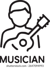 "Ícone de Músico com Guitar Outline Music Artist Design"