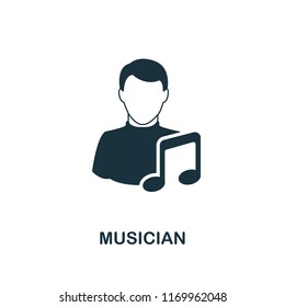 Musician icon. Monochrome style design from professions collection. UI. Pixel perfect simple pictogram musician icon. Web design, apps, software, print usage.