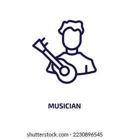 musician icon from professions collection. Thin linear musician, sound, music outline icon isolated on white background. Line vector musician sign, symbol for web and mobile