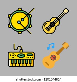 musician icon set. vector set about piano, guitar, acoustic guitar and tambourine icons set.