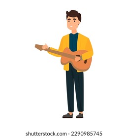 Musician illustration in color cartoon style. Editable vector graphic design.