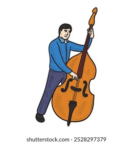 Ilustración de músico de color - hombre jugando contrabajo