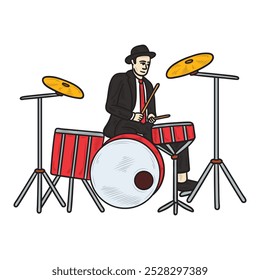 Ilustración de músico coloreado - hombre tocando el tambor