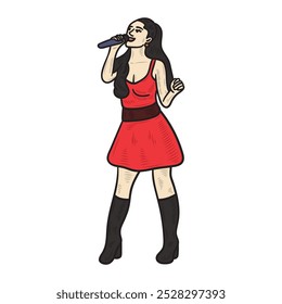 Ilustración de músico coloreado - mujer cantando