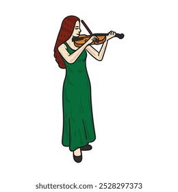 Musician Illustration Colorido - Mulher Tocando Violino