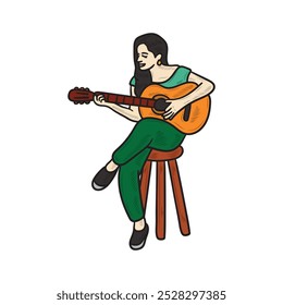 Musician Illustration Colored - Woman Playing Guitar