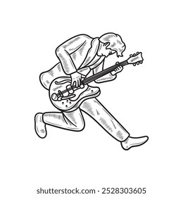 Musician Illustration Colorless - Man Playing Guitar