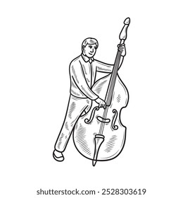 Músico Ilustración Incoloro - Hombre Jugando Contrabass