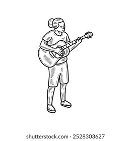 Musician Illustration Colorless - Man Playing Guitar 02