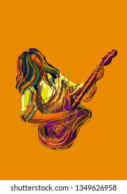 Musician with instrument stroked art illustration