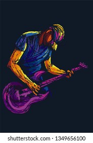 Musician with instrument stroked illustration art