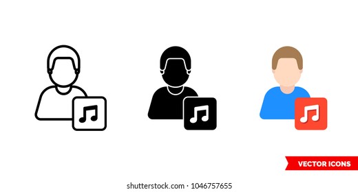 Musician instrumentalist icon of 3 types: color, black and white, outline. Isolated vector sign symbol.