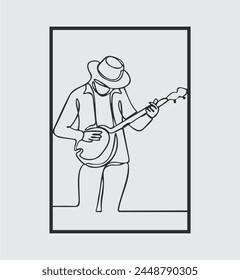 Musician laying banjo line art 