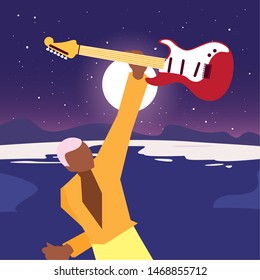 musician man electric guitar playing