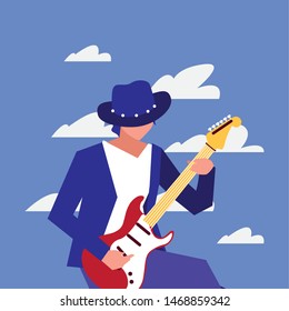 musician man electric guitar playing