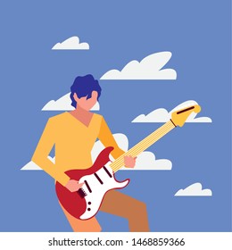musician man electric guitar playing