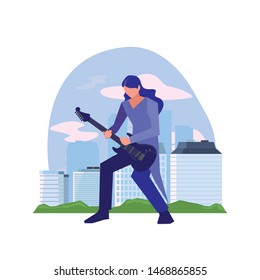 musician man electric guitar playing