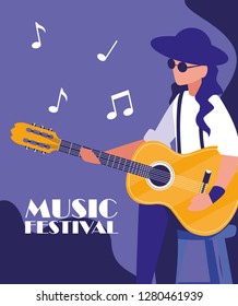 musician man playing acoustic guitar