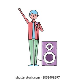musician man singing song microphone and audio speaker
