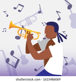 Musician man with trumpet design, Music festival sound melody song musical art and composition theme Vector illustration